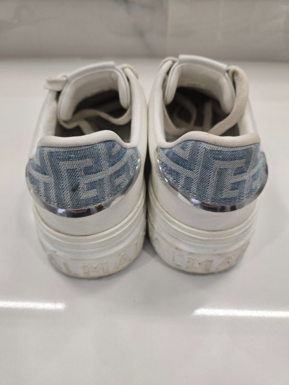 Balmain B-Court Monogramed Denim Leather Sneaker - Picture 8 of 8